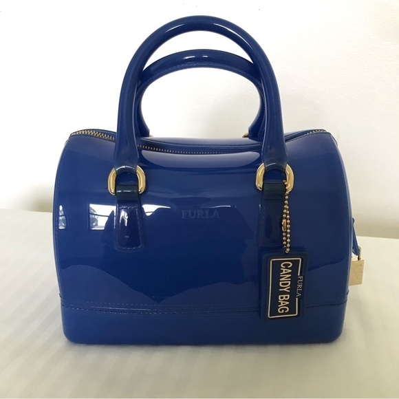 Furla Handbags - Furla Original Candy Bag PVC Made in Italy Blue Jelly Satchel Top Handle Bag